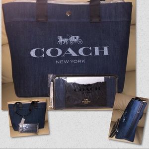Coach denim tote matching large wallet